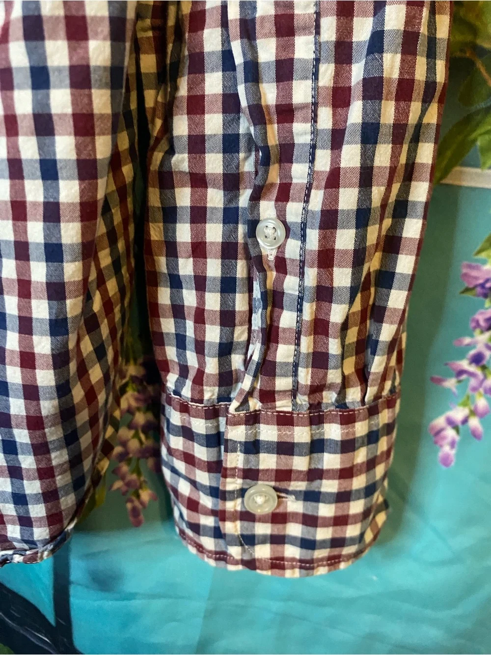 J. Crew Men's Navy, Red and White Gingham Button-Down Shirt